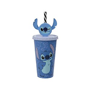 Copo Plástico c/ Canudo Refri Stitch 500ml | Plasutil
