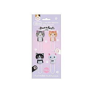 Clipes Decorados Purrfect Cats Gatinho c/4un | Tilibra
