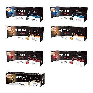 Kit 70 capsulas de café 4 aromas (intenso, tradicional, extra forte, gourmet) compatível Nespresso