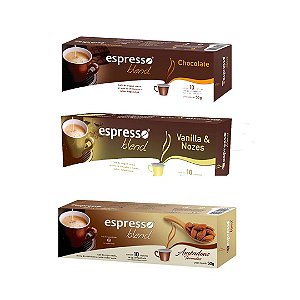 30 cápsulas de café aromas sortidos (chocolate, vanila, amendoas)  compatível Nespresso