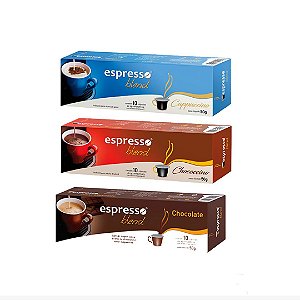 30 cápsulas de aromas sortidos (cappuccino, chococcino e chocolate) compatível Nespresso
