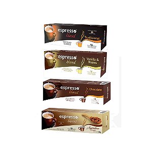 kit 40 cápsulas de café aromas sortidos (tradicional, vanilla, chocolate, amendoas) compatível Nespresso