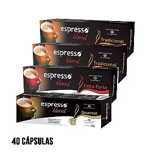 kit 40 cápsulas de café 3 aromas (tradicional, extra forte, gourmet) compatível Nespresso