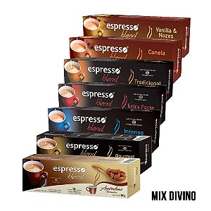 70 cápsulas "Promoção Divino aromas" (vanilla,canela,tradicional,intenso,extra forte, gourmet e amendoa) + Grátis 10 capsulas intenso para Nespresso.