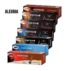 Kit Oferta "Alegria " 70 cápsulas de café (chocolate,tradicional,intenso,,e.forte,gourmet,cappuccino,chococcino)