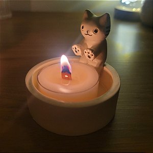 Suporte para velas Gatinho branco c/ 6 velas