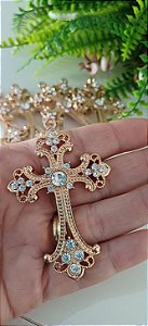 Crucifixo Flor de Lis Grande Com Strass