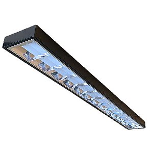 Luminária Comercial Slim Aletada Alto Rendimento de Sobrepor para Lâmpada Led T8 2x18W 20W - Preto Fosco