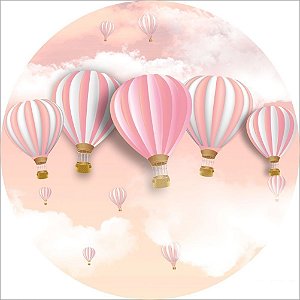 Painel Redondo Tecido Sublimado 3D  Balões rosas meninas WRD-3088