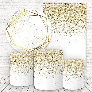 Kit 2 Painéis e Capas Tecido Sublimado Glitter Branco e Dourado WKPC-565