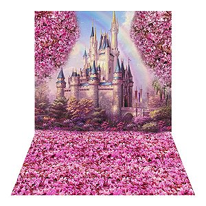 Fundo fotográfico Tecido Sublimado Gigante 3D Castelo Flores Primavera 2,50X3,00 WFG-222