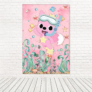 Painel Retangular Tecido Sublimado 3D Baby Shark Rosa 1,50x2,20 WRT-4606