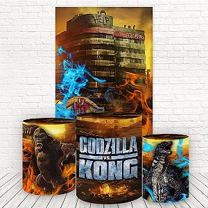Painel Retangular e Capas Tecido Sublimado Godzilla X Kong WKPC-599