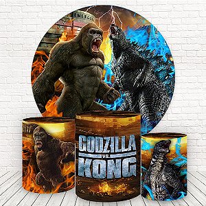 Painel Redondo e Capas Tecido Sublimado Godzilla X Kong WKPC-598