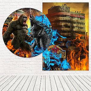 Painel Casadinho Tecido Sublimado 3D Godzilla x Kong WPC-358