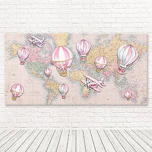 Painel Retangular Tecido Sublimado 3D Mapa Balões Rosas 6,00 x 3,00 WRT-5021