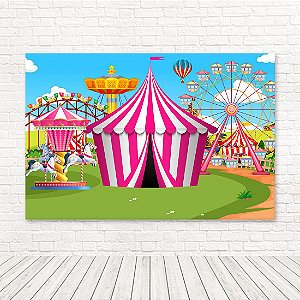 Painel Retangular Tecido Sublimado 3D Circo Rosa WRT-4162