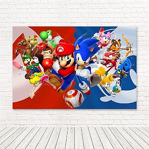 Painel Retangular Tecido Sublimado 3D Mario x Sonic WRT-4751