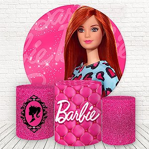 Painel Redondo e Capas Tecido Sublimado 3D Barbie WKPC-586