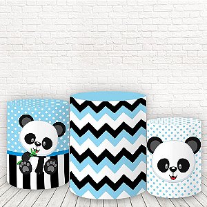 Trio de Capas Cilindros Tecido Sublimado Panda Azul WCC-344