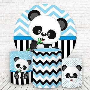 Painel Redondo e Capas Tecido Sublimado Panda Azul WKPC-789