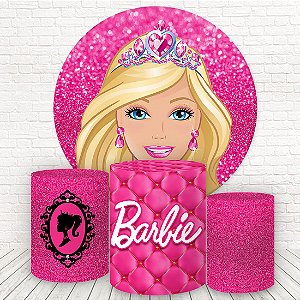 Painel Redondo e Capas Tecido Sublimado Barbie WKPC-935