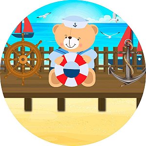 Painel Redondo Tecido Sublimado 3D Urso Marinheiro WRD-5831