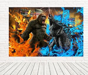 Painel Retangular Tecido Sublimado 3D Godzilla vs Kong WRT-5391