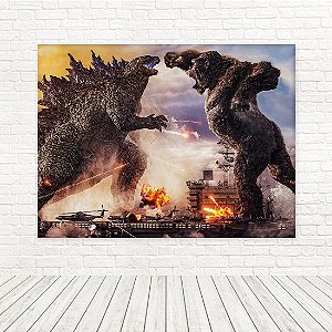 Painel Retangular Tecido Sublimado 3D Godzilla vs Kong WRT-5412