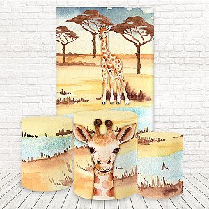 Painel Retangular e Capas Tecido Sublimado Girafa WKPC-1499