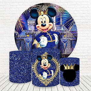 Painel Redondo e Capas Tecido Sublimado Mickey Realeza WKPC-1502