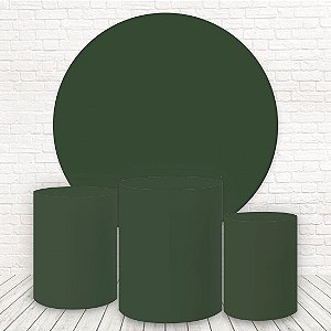 Painel Redondo e Capas Tecido Liso Verde Musgo WKPC-1768