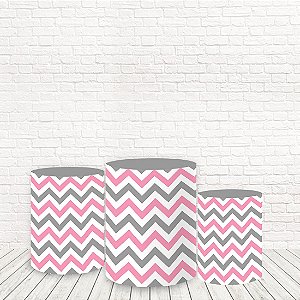 Trio de Capas Tecido Sublimado 3D Chevron Rosa/Cinza WCC-794