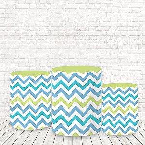 Trio de Capas Tecido Sublimado 3D Chevron Azul/Verde WCC-788