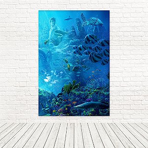 Painel Retangular Tecido Sublimado 3D Pequena Sereia 1,50x2,20 WRT-6372