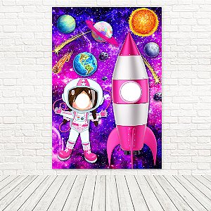 Painel Retangular Tecido Sublimado 3D Interativo Astronauta Menina 1,50x2,20 RT-6508