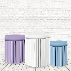 Trio Capas De Cilindro Tecido Sublimado 3D Ripado branco, roxo e azul WCC-1108