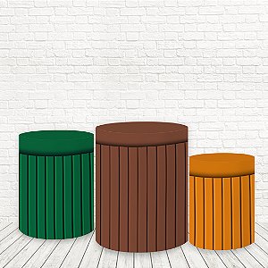 Trio Capas De Cilindro Tecido Sublimado 3D Ripado marrom, verde e laranja WCC-1105