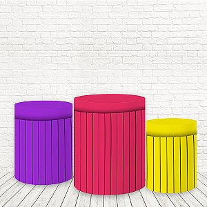 Trio Capas De Cilindro Tecido Sublimado 3D Ripado rosa, roxo e amarelo WCC-1101