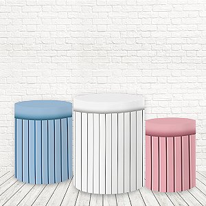 Trio Capas De Cilindro Tecido Sublimado 3D Ripado Branco, azul e rosa WCC-1099