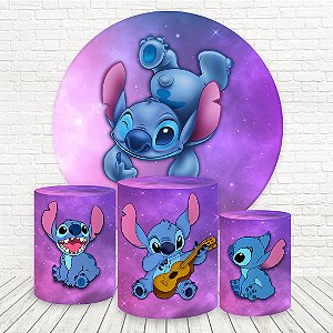 Painel Redondo e Capas Tecido Sublimado 3D Lilo Stitch WKPC-2608