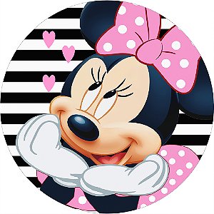 Painel Redondo Tecido Sublimado 3D Minnie Rosa WRD-6772