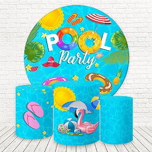 Painel Redondo e Capas Tecido Sublimado 3D Pool Party WKPC-2713
