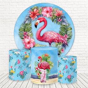 Painel Redondo e Capas Tecido Sublimado 3D Flamingo WKPC-2758