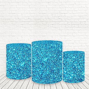 Trio Capas De Cilindro Tecido Sublimado 3D Efeito Glitter Azul WCC-1230
