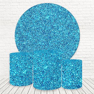 Painel Redondo e Capas Tecido Sublimado 3D Efeito Glitter Azul WKPC-2792