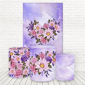 Painel Retangular e Capas Tecido Sublimado 3D Floral WKPC-2849