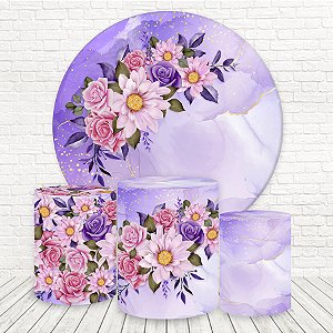 Painel Redondo e Capas Tecido Sublimado 3D Floral WKPC-2847