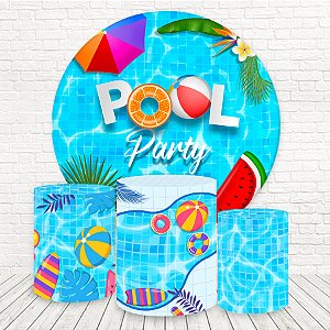 Painel Redondo e Capas Tecido Sublimado 3D Pool Party WKPC-2835