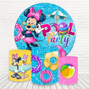 Painel Redondo e Capas Tecido Sublimado 3D Minnie Pool Party WKPC-3009
